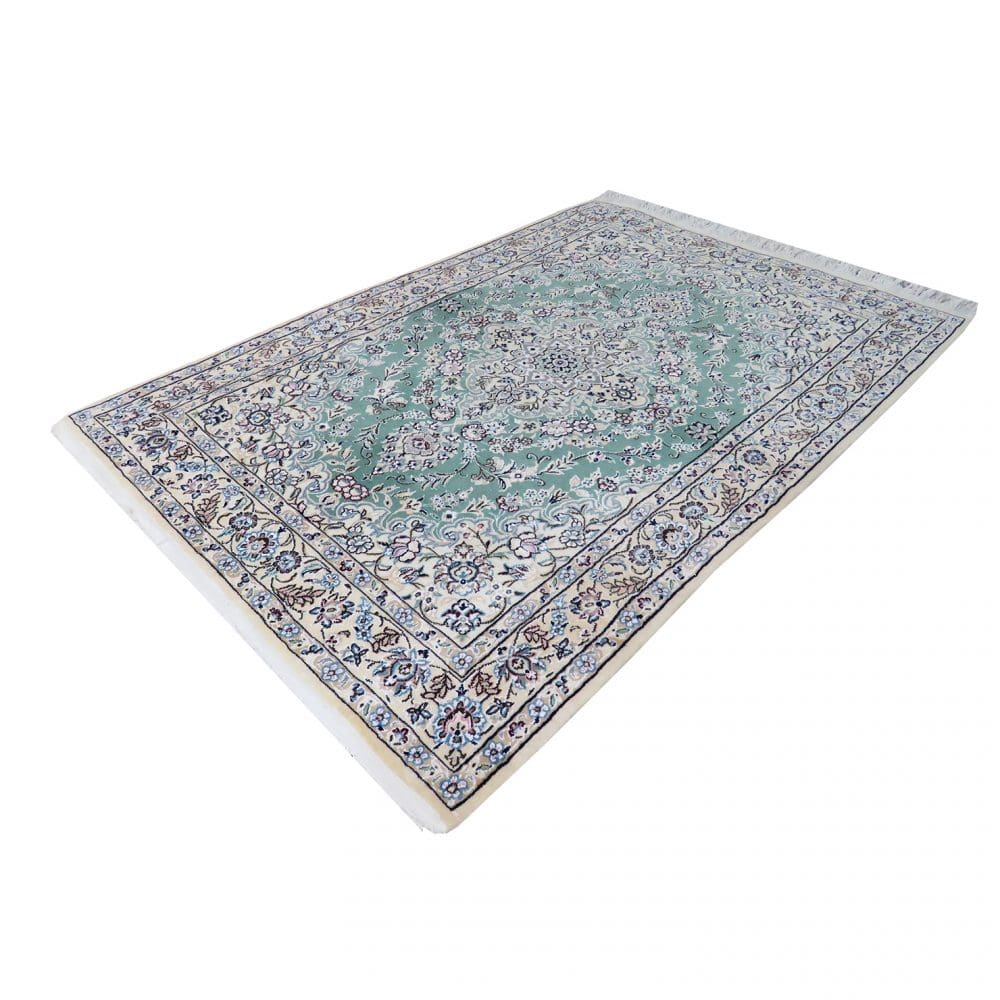Perserteppich Nain 9La 103 x 155 cm Seide handgeknüpft Lächelndes Grün