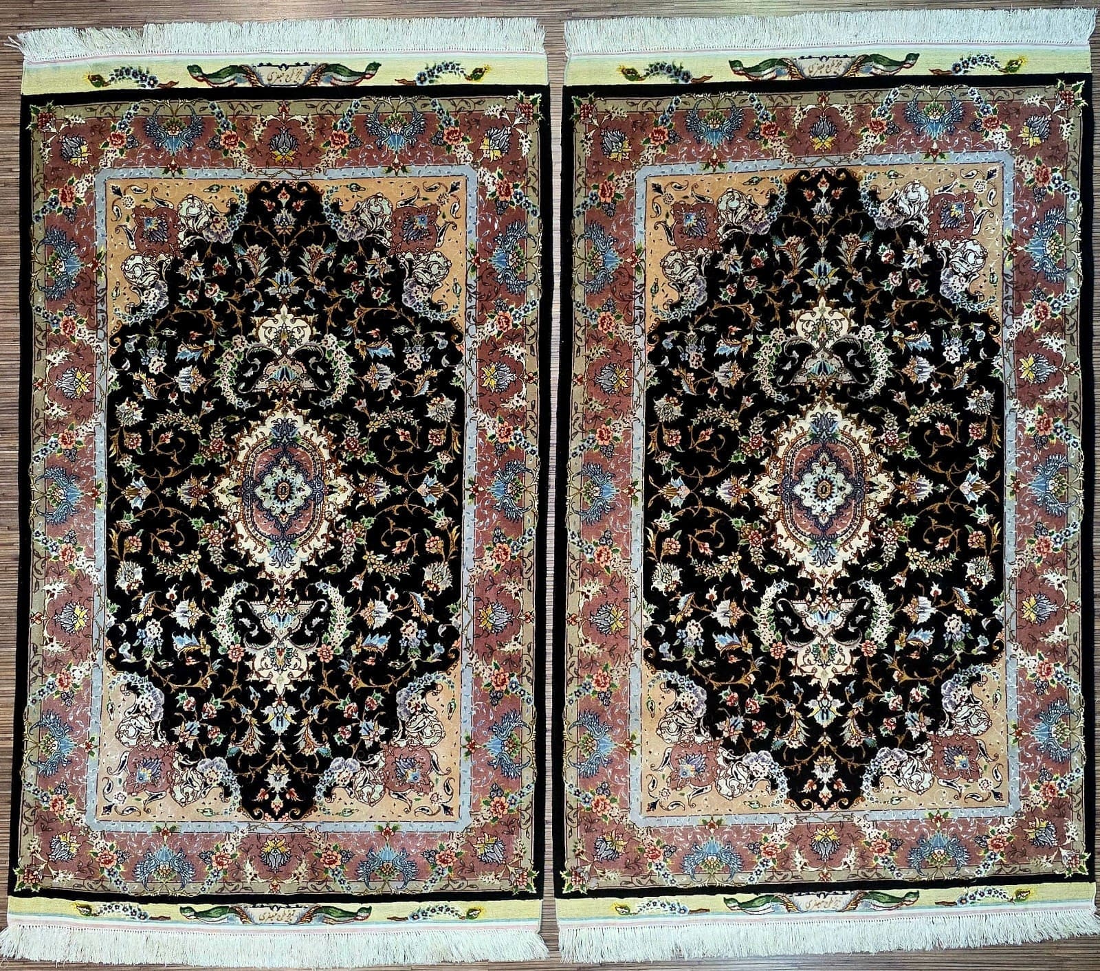 2 Persischer Teppiche Täbriz 165 x 100 cm Seide handgeknüpft floral H1