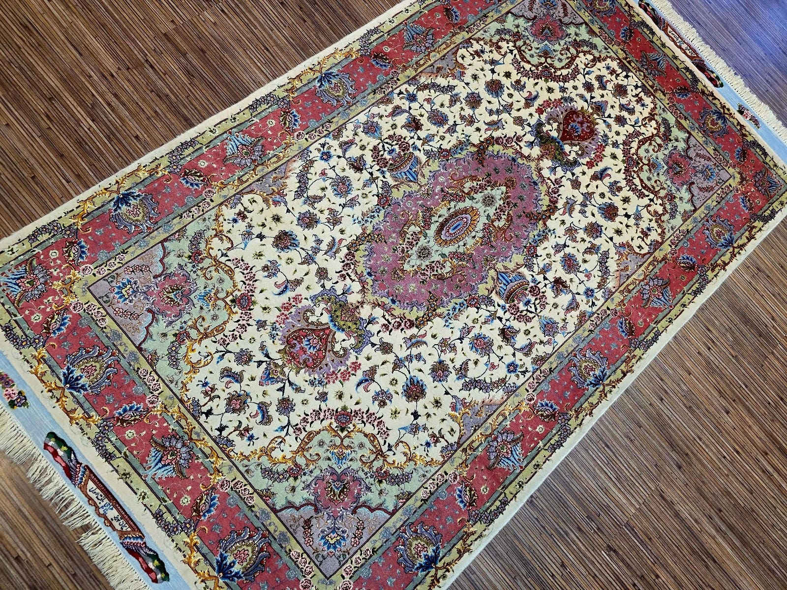 Persischer Teppich Täbriz 170 x 99 cm Seide handgeknüpft floral 70 Raj 1 Million Knoten/Qm