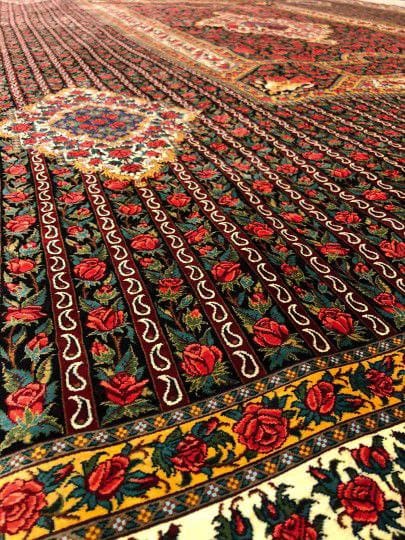 400×300 cm ORIGINAL Rahmani „Rose Signature – Icon der Kollektion“ | 12 m² | 70 Raj | 14377000 Knoten | Meisterwerk – Seide auf Seide | Extrem hohe Arbeitsstunden über Jahre