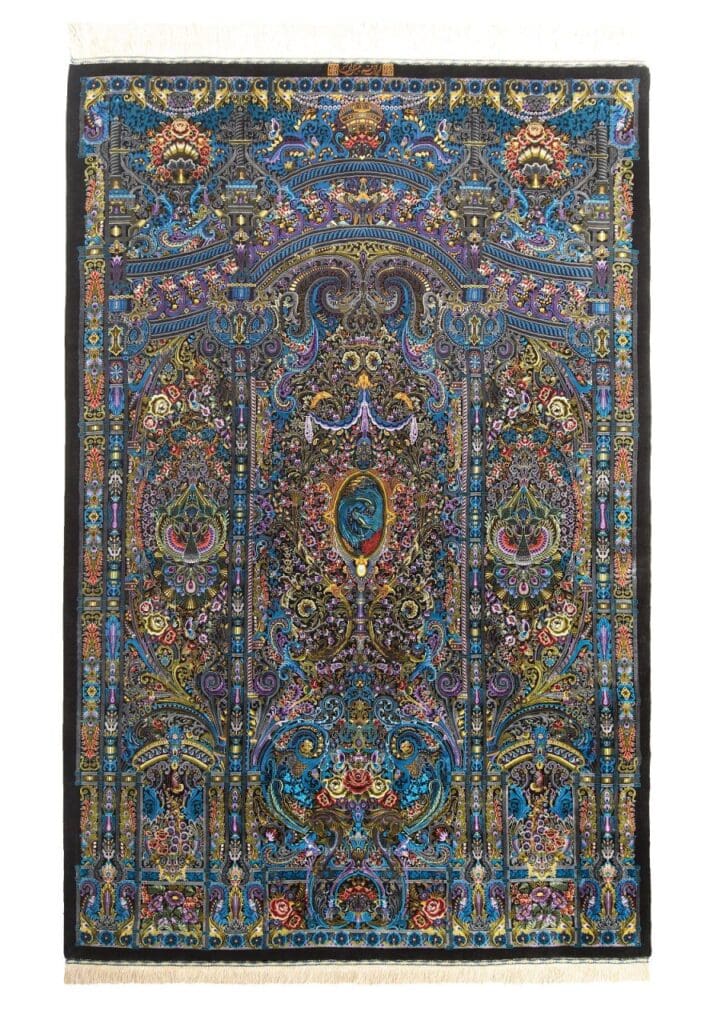 Erami Ghom Qom Seidenteppich Versace Black