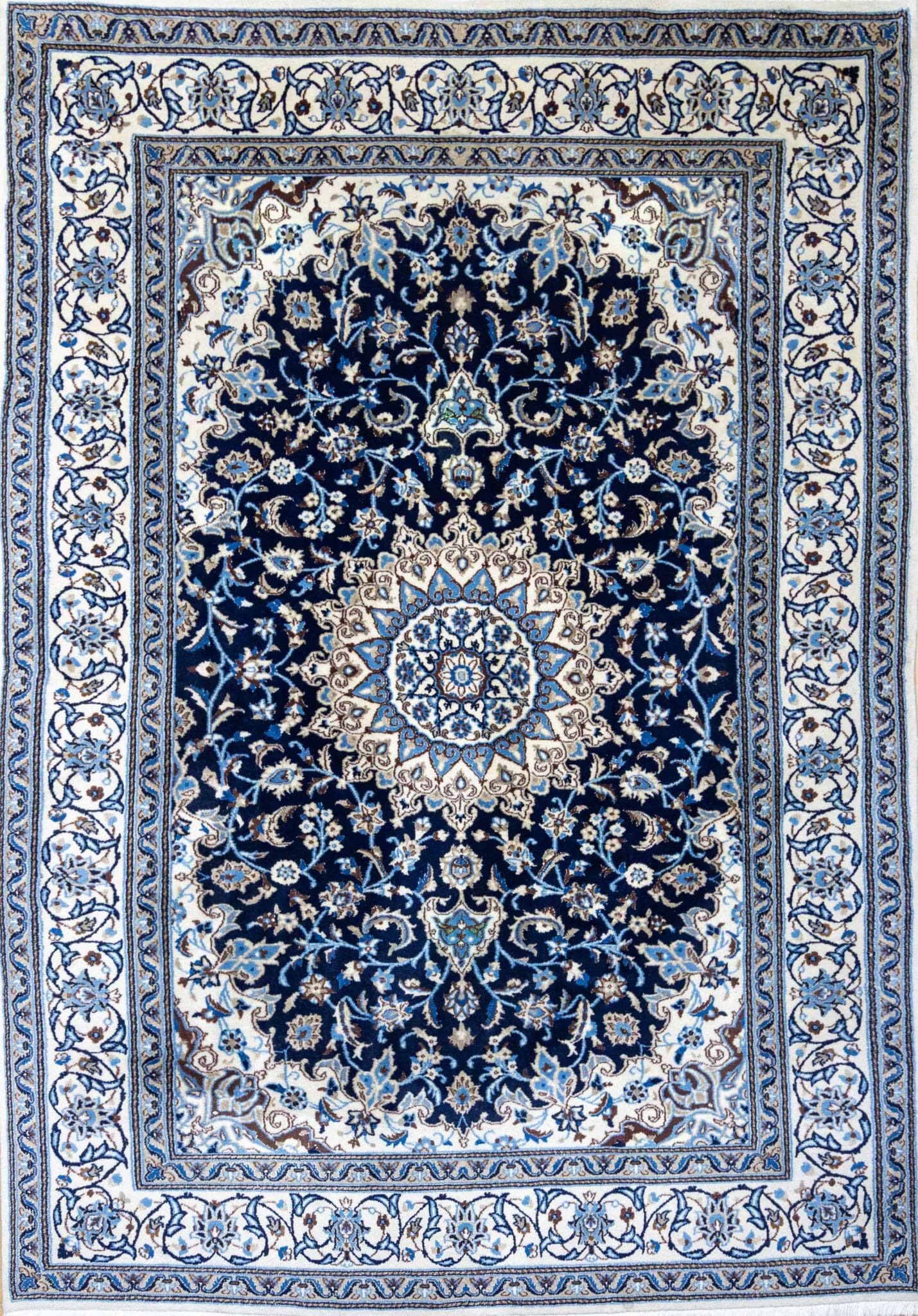 294x200cm Handgeknüpfter Nain Kashmari 12La Perserteppich | Lachak-Toranj Medaillon mit Seide W1(#437)