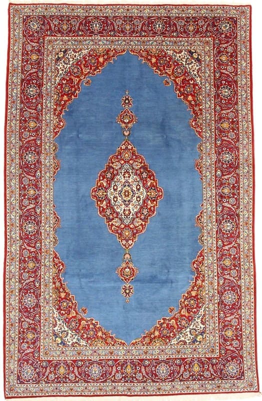 Perserteppich Keshan 354 x 237 cm Wolle handgeknüpft blau/türkis H1