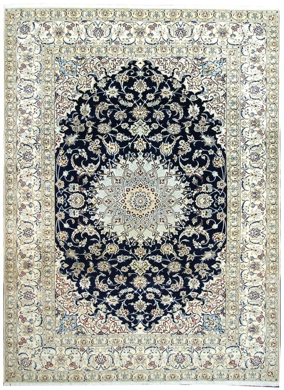 Perserteppich Nain 9 La 341 x 257 cm Wolle & Seide handgeknüpft Blau H1