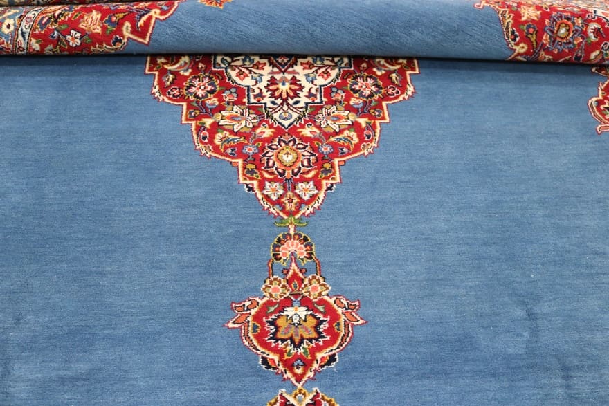 Perserteppich Keshan 354 x 237 cm Wolle handgeknüpft blau/türkis H1