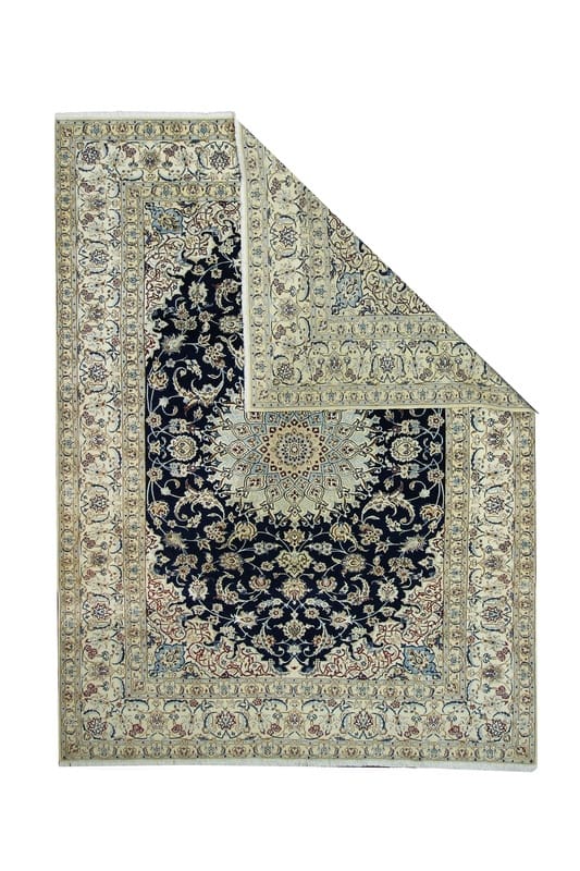 Perserteppich Nain 9 La 341 x 257 cm Wolle & Seide handgeknüpft Blau H1