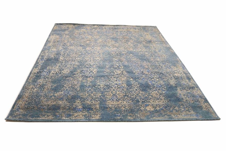 Orientteppich Indien 350 x 263 cm Bambusseide handgeknüpft Blau