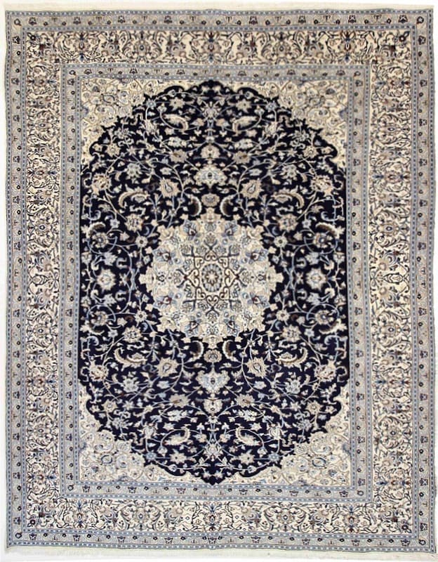 Perserteppich Nain 385 x 298 cm Wolle handgeknüpft blau-türkis