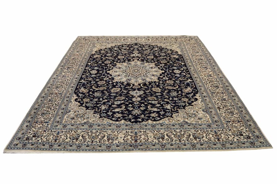 Perserteppich Nain 385 x 298 cm Wolle handgeknüpft blau-türkis