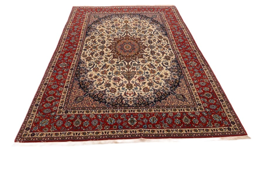 Perserteppich Isfahan 292 x 197 cm Seide extrem fein handgeknüpft Beige H1