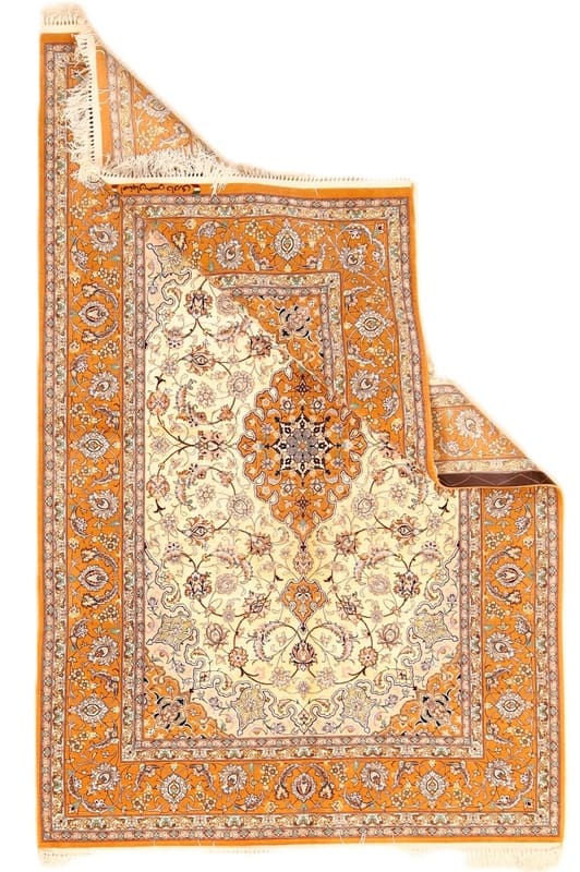 Perserteppich Isfahan 200 x 130 cm Seide handgeknüpft beige weiß Davari signiert