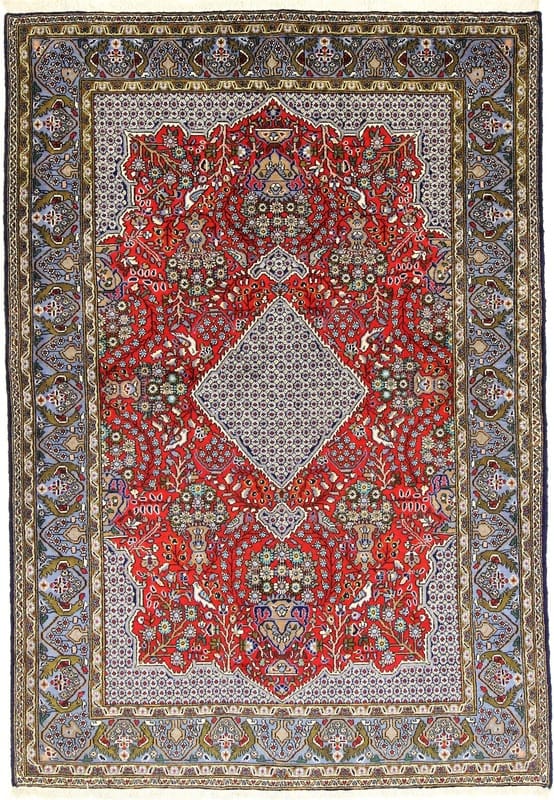 Perserteppich Ghom 212 x 147 cm Wolle handgeknüpft rot-orange