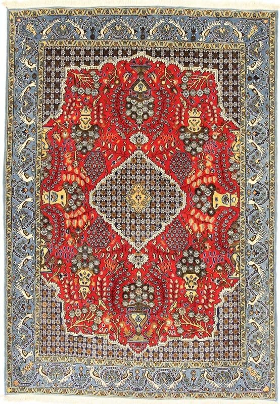Perserteppich Ghom 207 x 143 cm Wolle handgeknüpft rot-orange