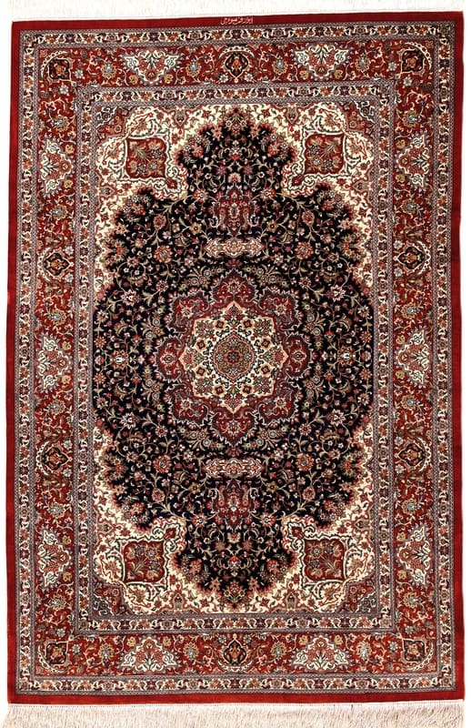 Perserteppich Ghom 154 x 102 cm Seide handgeknüpft rot/orange