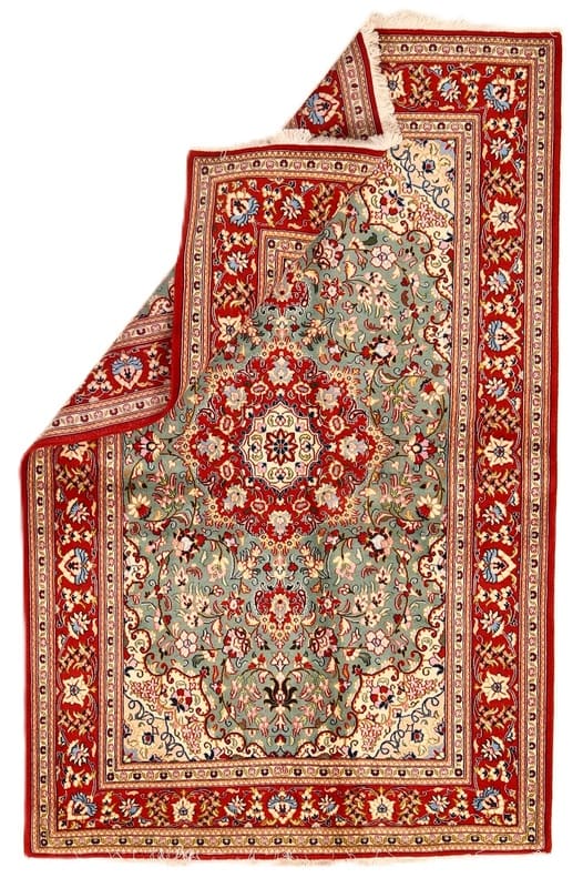 Perserteppich Ghom 220 x 141 cm Wolle handgeknüpft grün oliv H1