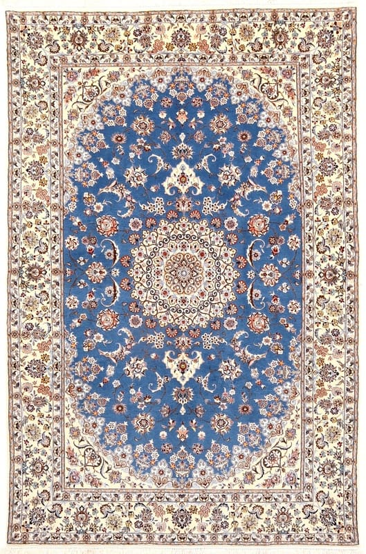 Perserteppich Nain 6La 233 x 156 cm Wolle & Seide handgeknüpft blau H1