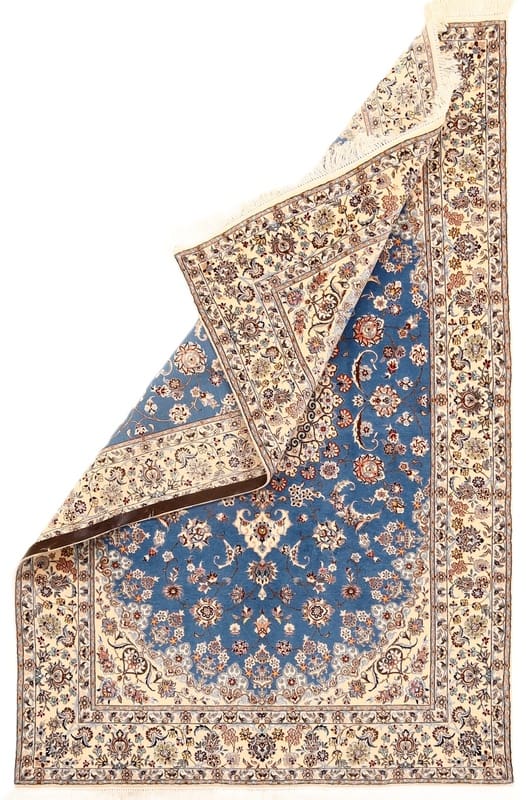 Perserteppich Nain 6La 233 x 156 cm Wolle & Seide handgeknüpft blau H1
