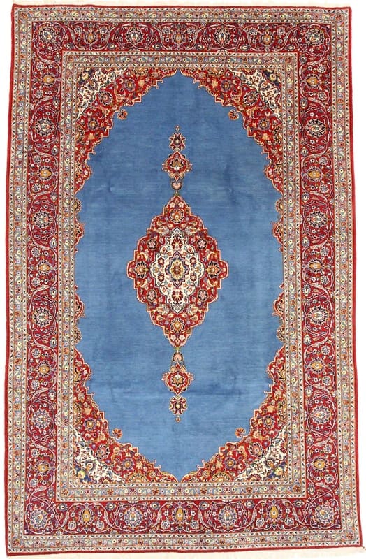 Perserteppich Keshan 354 x 237 cm Wolle handgeknüpft blau-türkis H1