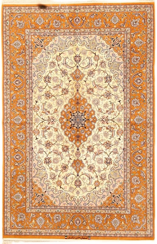 Perserteppich Isfahan 200 x 130 cm Seide handgeknüpft Beige signiert von Hassan Davari renömierter Hersteller H1