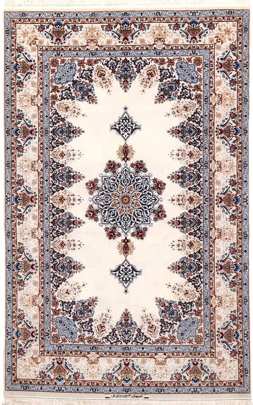 Perserteppich Isfahan 203 x 130 cm Seide handgeknüpft schwarz/grau signiert "Hossein Davari" H1