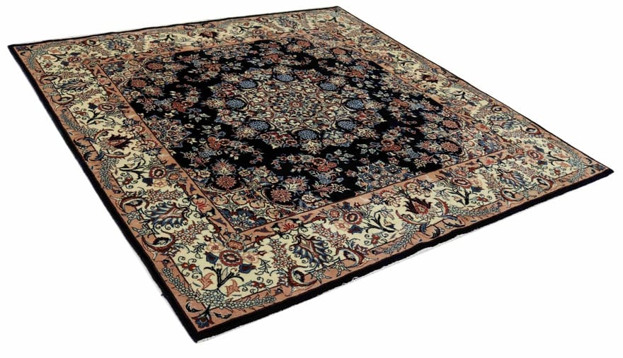 Perserteppich Mashhad 206 x 196 cm Wolle & Seide handgeknüpft blau H1