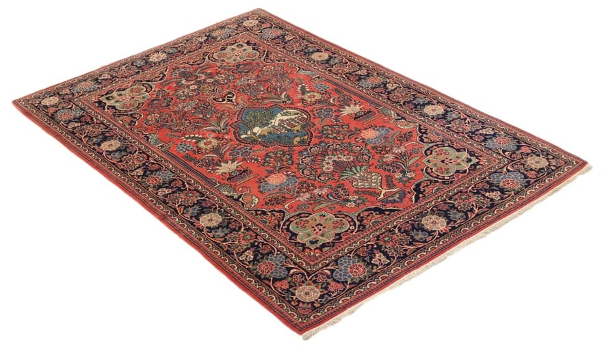 Perserteppich Keschan 213 x 138 cm Wolle handgeknüpft rot-orange H1