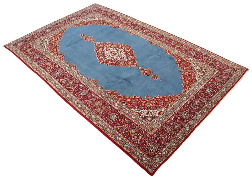 Perserteppich Keshan 354 x 237 cm Wolle handgeknüpft blau-türkis H1