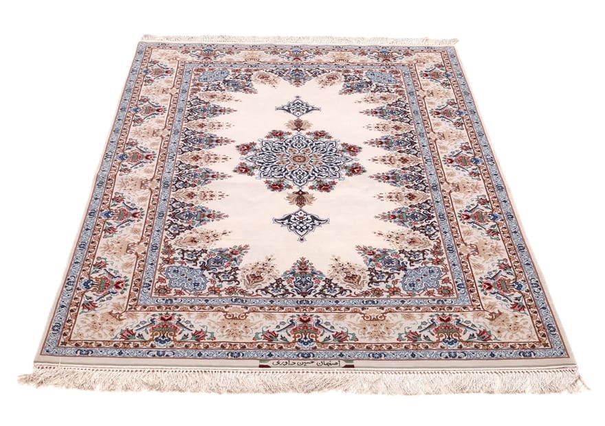 Perserteppich Isfahan 203 x 130 cm Seide handgeknüpft schwarz/grau signiert "Hossein Davari" H1