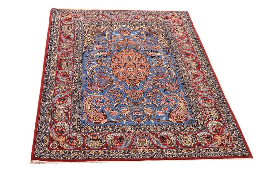 Perserteppich Isfahan 180 x 110 cm Wolle handgeknüpft Blau/Türkis