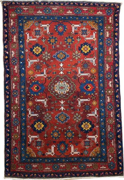 Antiker Orientteppich 188 x 125 cm Wolle handgeknüpft rot