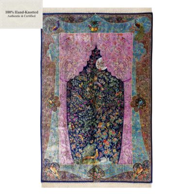 Perserteppich Qom 300 x 200 cm Seide 70 Raj 1 Mio. Knoten/Qm handgeknüpft Nachtlandschaft Muster „Amir“ signiert