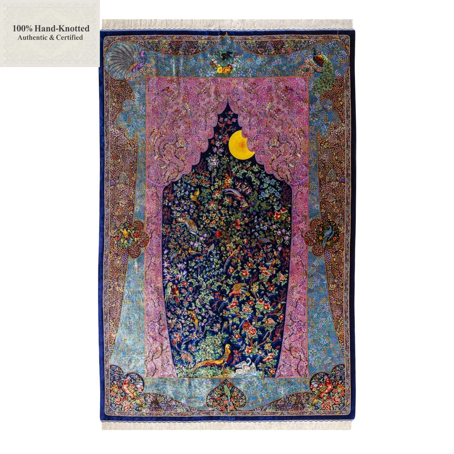 Perserteppich Qom 300 x 200 cm Seide 70 Raj 1 Mio. Knoten/Qm handgeknüpft Nachtlandschaft Muster "Amir" signiert H1