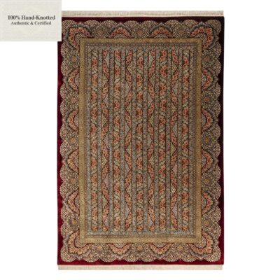 Perserteppich Qom 195 x 286 cm Seide 70Raj 1.1 Mio. Knoten/Qm Moharramat Muster handgeknüpft „Mir Mahdi“ signiert