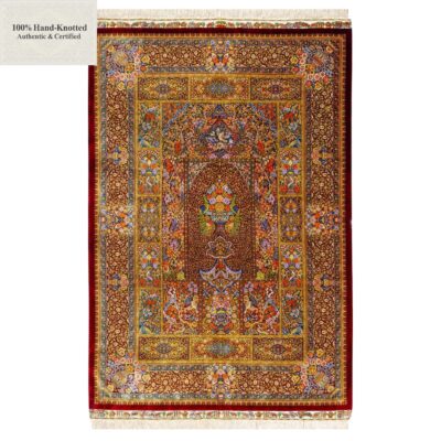 Perserteppich Qom 135 x 200 cm Seide handgeknüpft „Arablou“ signiert