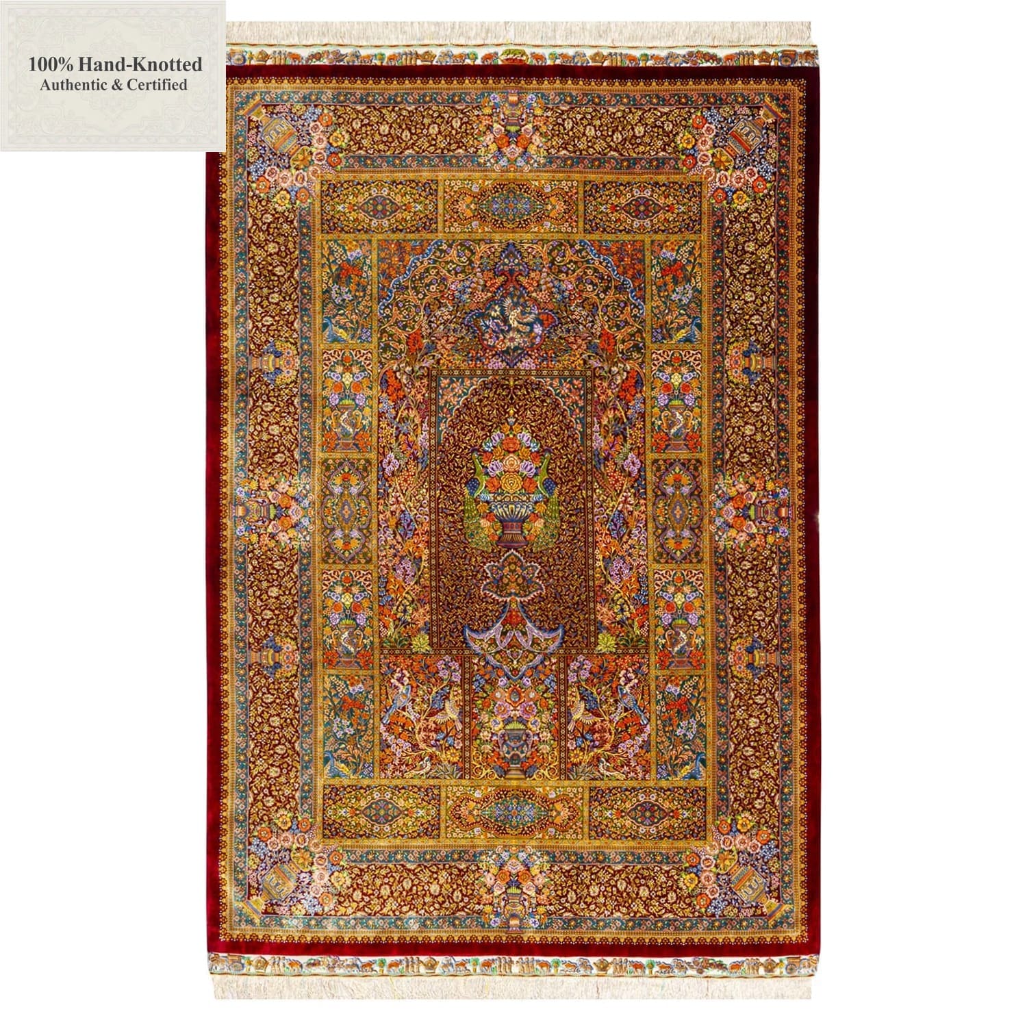 Perserteppich Qom 135 x 200 cm Seide handgeknüpft "Arablou" signiert H1