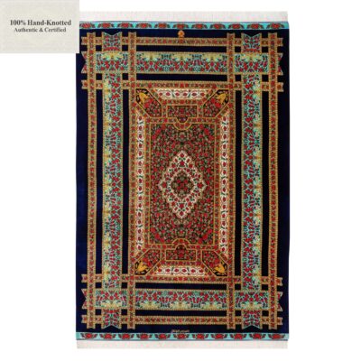 Perserteppich Qom 205 x 136 cm Seide handgeknüpft 80Raj 1.2 Mio/Qm Rosenmuster „Hiat Bakhsh“ signiert