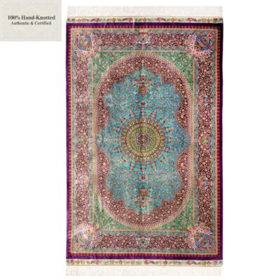 Perserteppich Qom 200 x 133 cm Seide 70 Raj handgeknüpft "Arablou" signiert