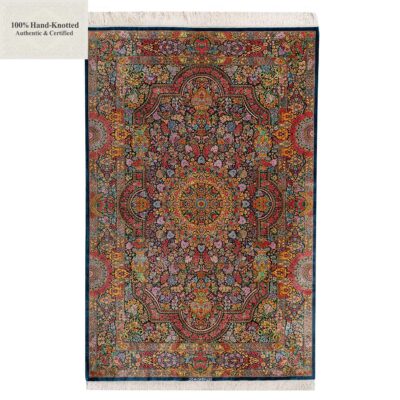 Perserteppich Qom 200 x 130 cm Seide handgeknüpft 70 Raj 1 Mio.Qm "Mehrbakhsh" signiert