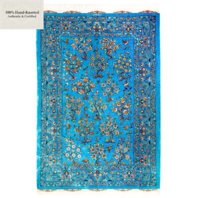 Perserteppich Qom 208 x 140 cm Seide 80 Raj 1200000 Knoten / m² handgeknüpft „Ghasemi“ signiert