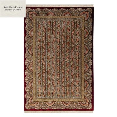 Perserteppich Qom 195 x 286 cm Seide 70Raj 1.1 Mio. Knoten/Qm Moharramat Muster handgeknüpft „Mir Mahdi“ signiert