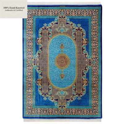 Perserteppich Qom 150 x 200 cm Seide 70 Raj handgeknüpft "Mousavi" signiert