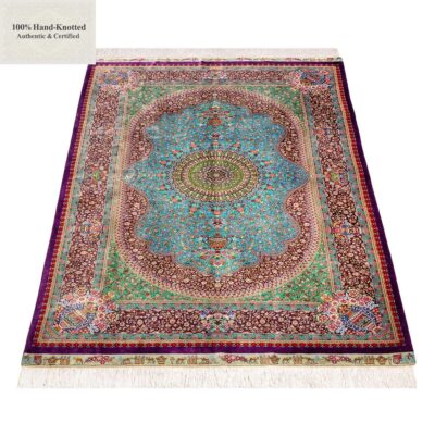 Perserteppich Qom 200 x 133 cm Seide 70 Raj handgeknüpft "Arablou" signiert
