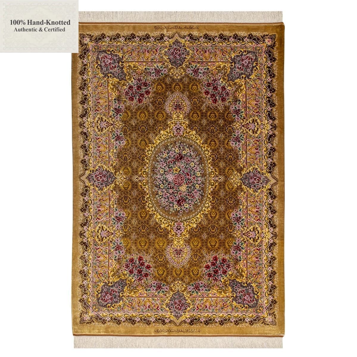 Perserteppich Qom 100 x 150 cm Seide 80 Raj 1.2 Mio/Qm handgeknüpft "Sadeghzadeh" signiert