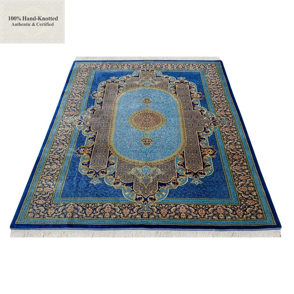Perserteppich Qom 150 x 200 cm Seide 70 Raj handgeknüpft "Mousavi" signiert