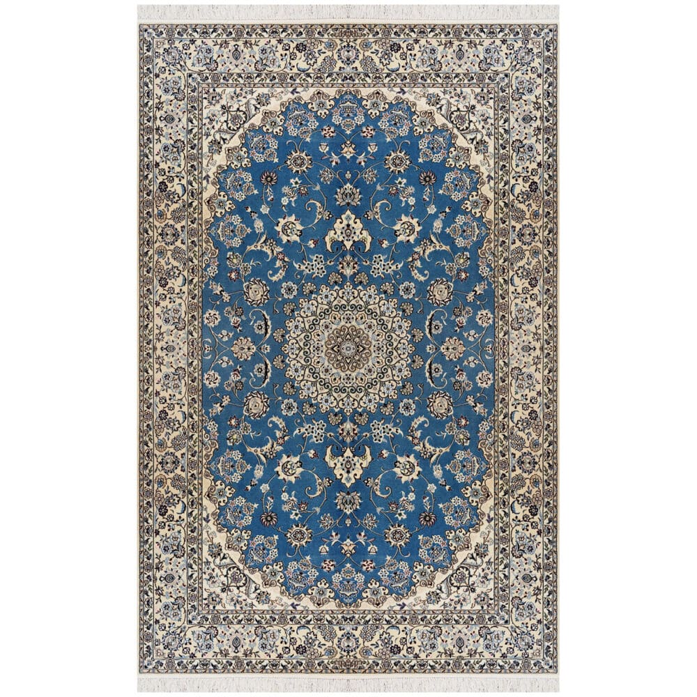 Perserteppich Nain 6La 160 x 265 cm Seide handgeknüpft Blumenmuster "Habibian" siginiert H1