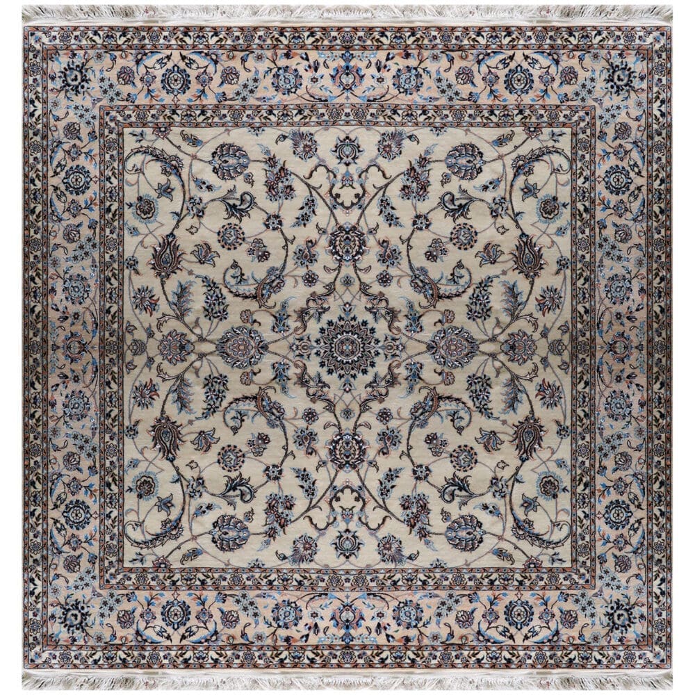 Perserteppich Nain 6La 200 x 200 cm Seide handgeknüpft Blumenmuster Afshan H1