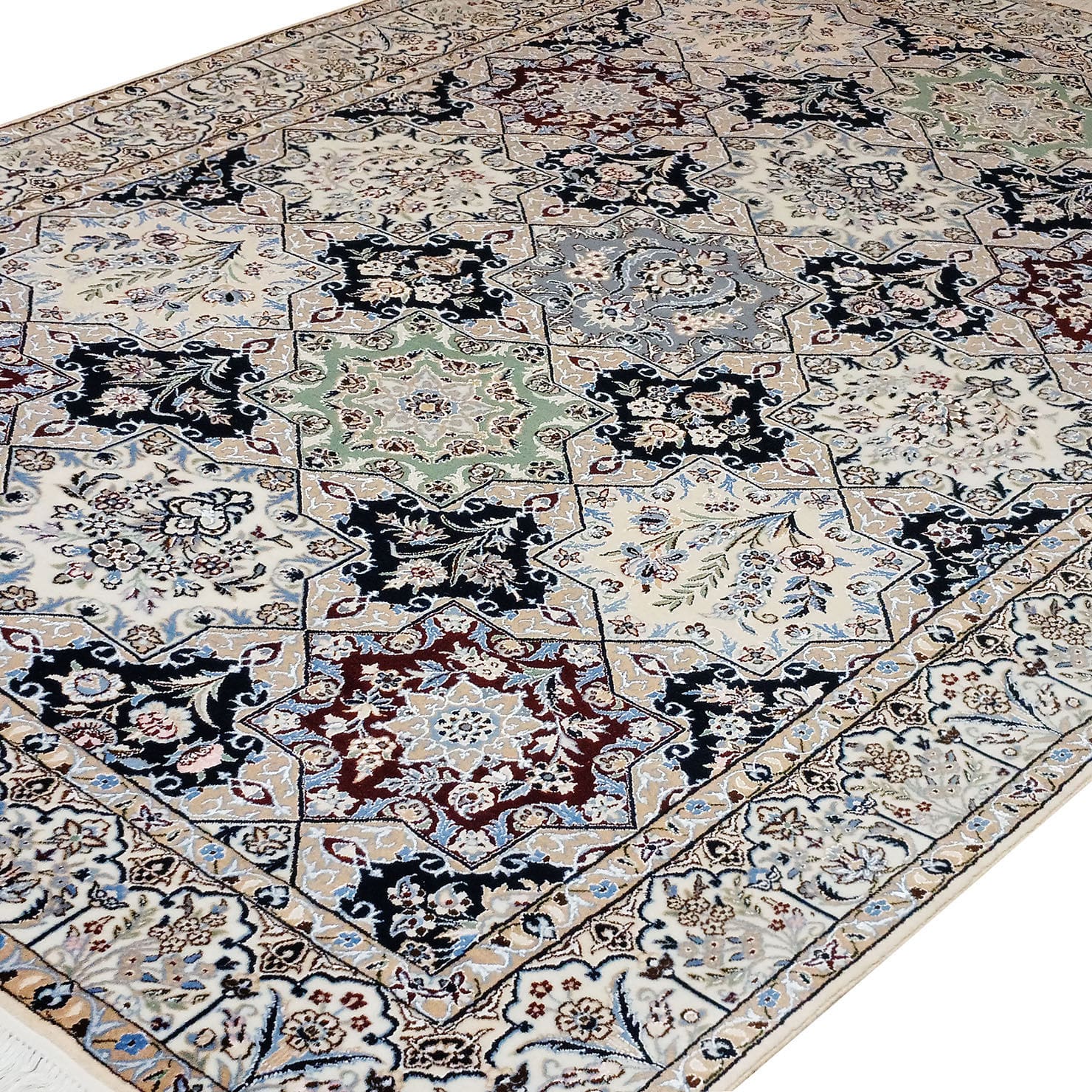 Perserteppich Nain 6La 60Raj 235 x 155 cm Korkwolle Seide Khamesi Muster Habibian signiert H1