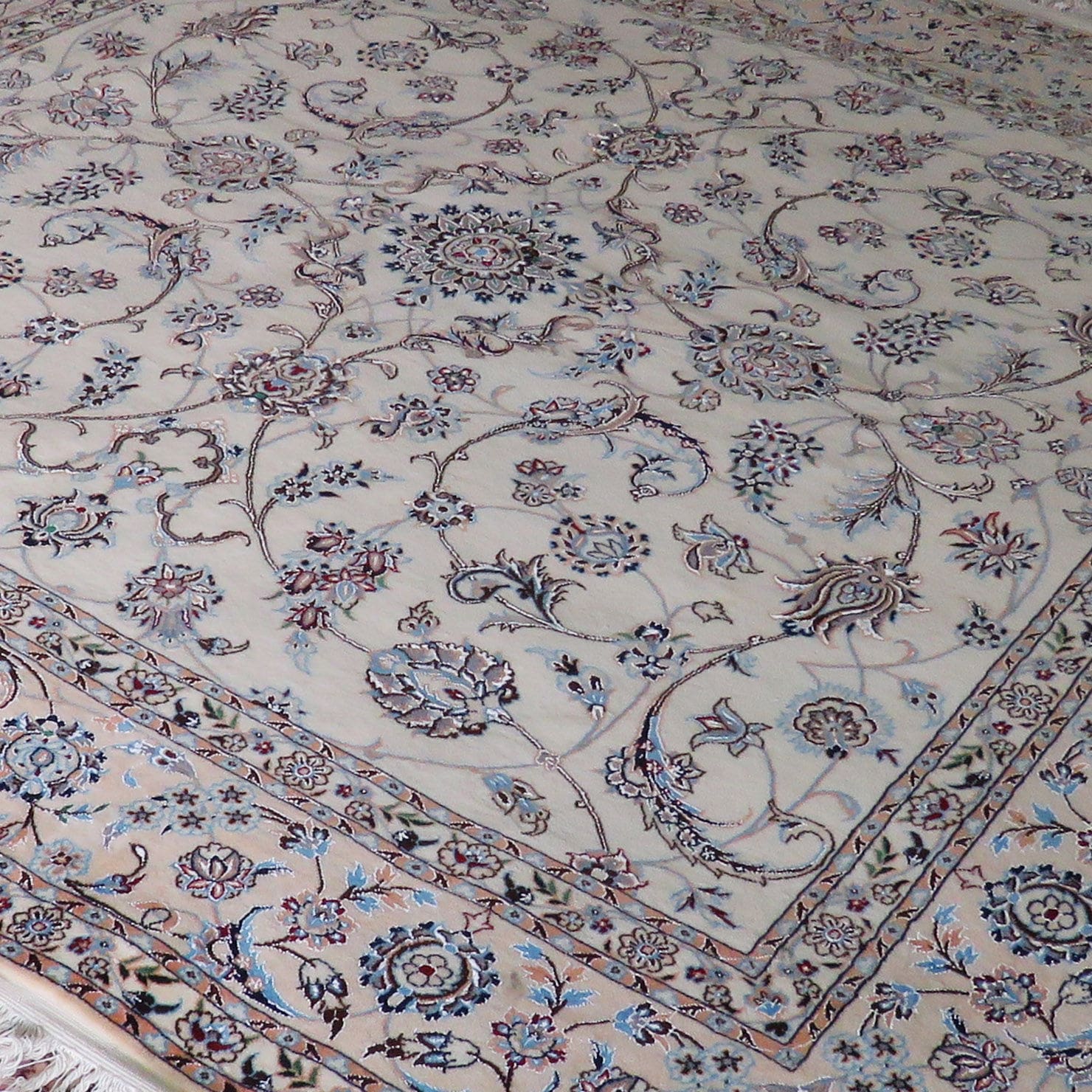 Perserteppich Nain 6La 200 x 200 cm Seide handgeknüpft Blumenmuster Afshan H1