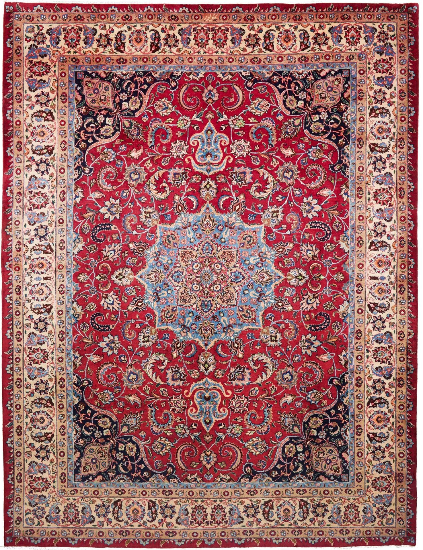 Perserteppich Mashad 301 x 393 cm Schurwolle handgeknüpft floral H1