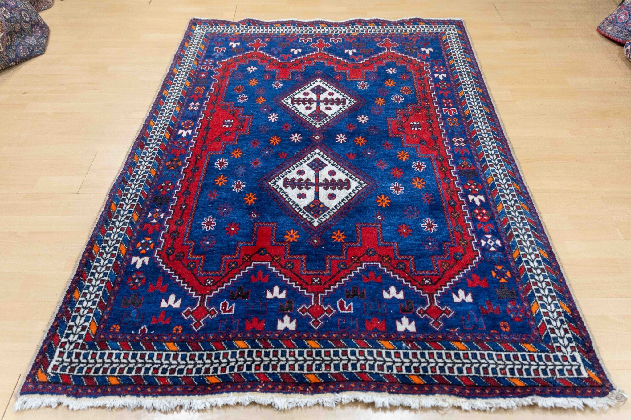 180x140cm Handgeknüpfter Perserteppich Afshar W1(#453) PATINA 60-70 Jahre alt